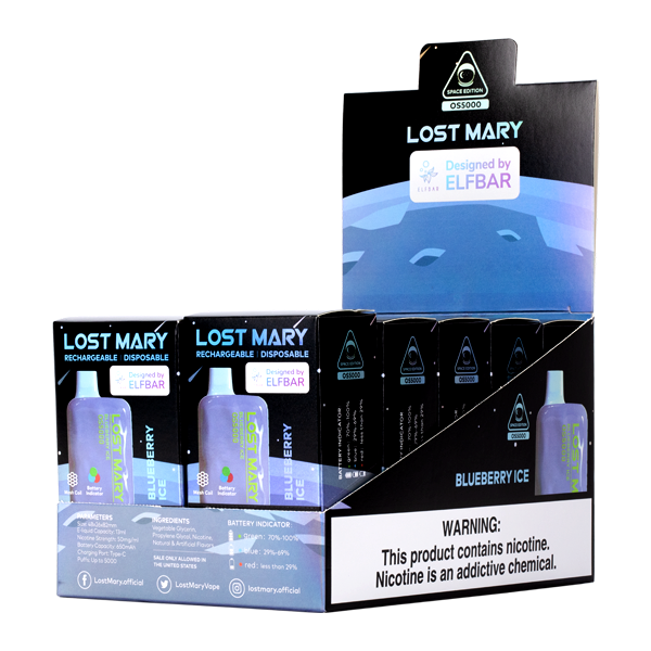 A colorful display of disposable vape devices featuring blue rancher b pop foger flavors, with blue raspberry and lemonade themes.